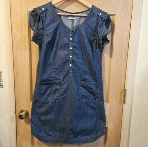 Medium 1969 GAP Palm Cove Blue Denim Button-Front Dress